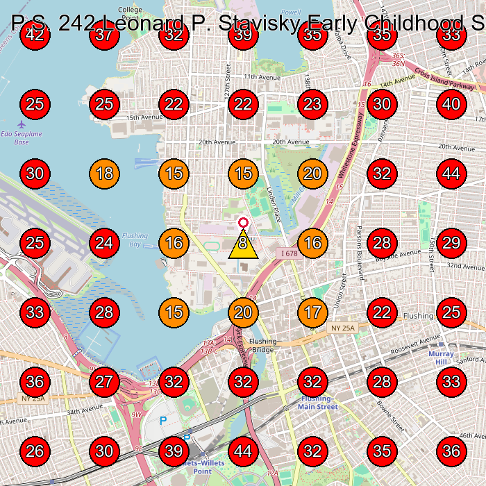 P.S. 242 Leonard P. Stavisky Early Childhood School GeoGrid visibility map for Preschool in Flushing
